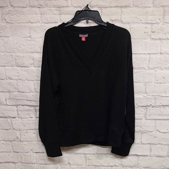 Vince Camuto Velour Crush V Neck Pullover Sweatshirt Rich Black Women's L - Picture 5 of 8